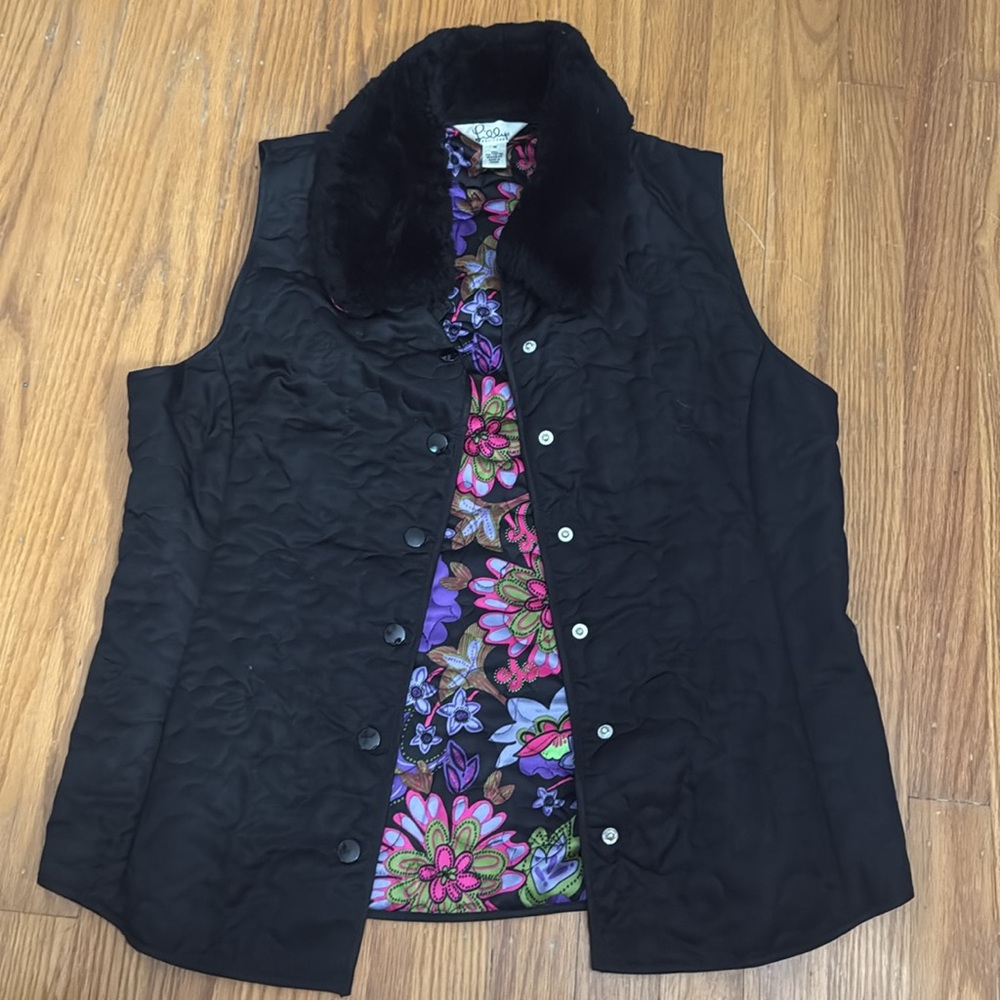 Lilly Pulitzer Black Vest with Vibrant Floral Lining